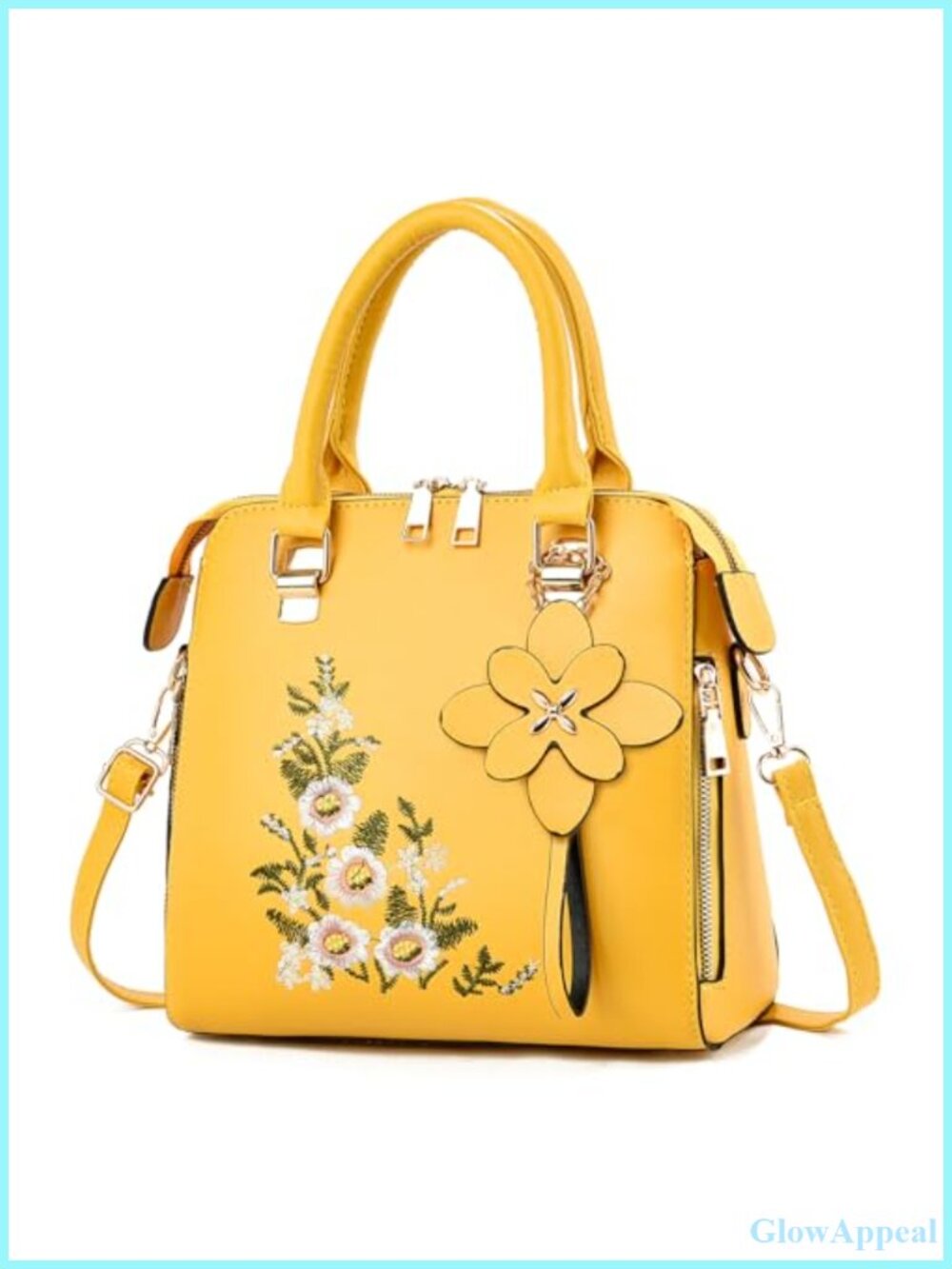 Women's Embroidered Satchel Crossbody Bag with Adjustable Strap